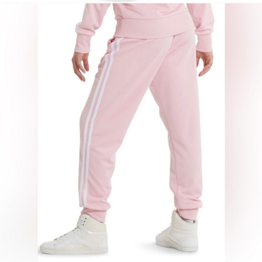 Side Stripe Track Pants - Pink & White
